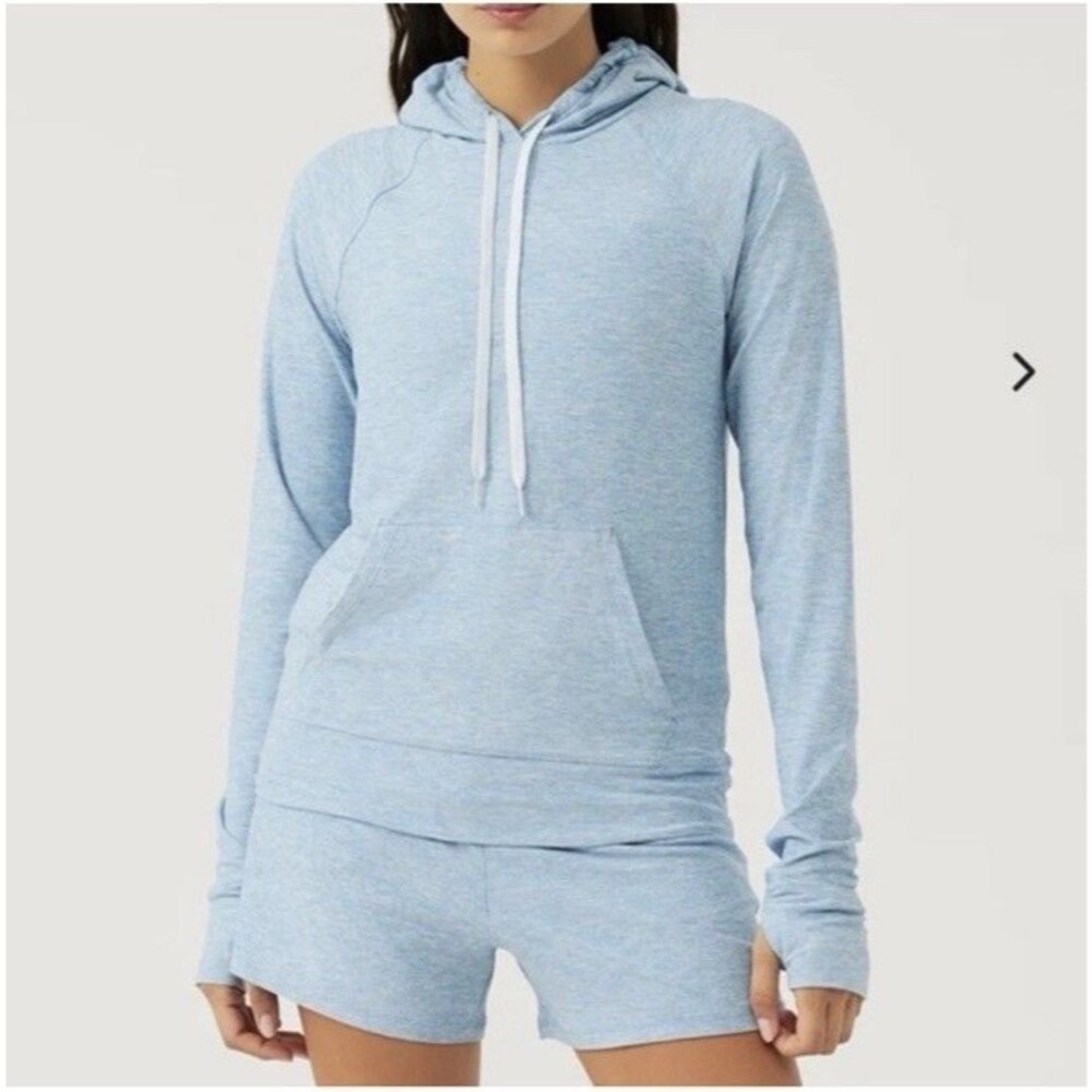 Outdoor Voices Cloudknit Hoodie Sweatshirt Heathered Light Blue Womens Size XXS